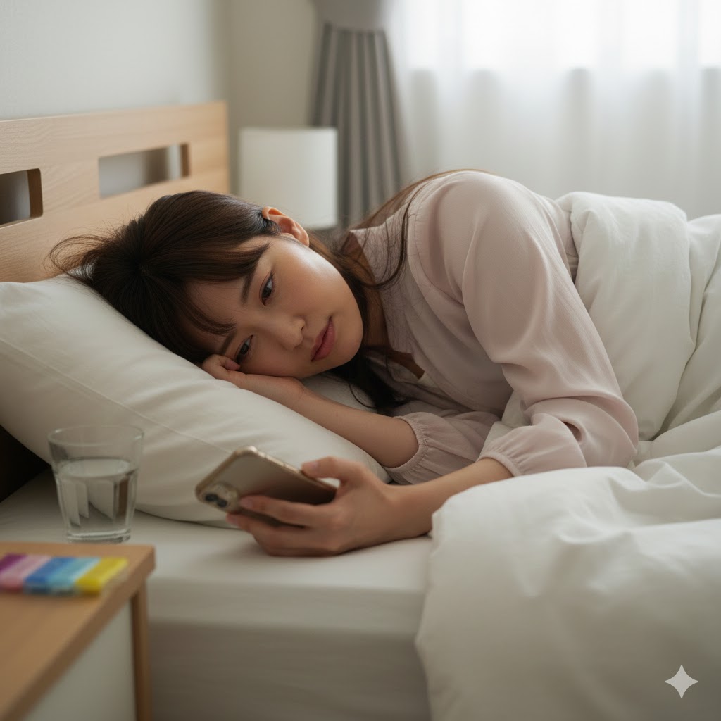 朝起きられない、疲れた人のイメージ